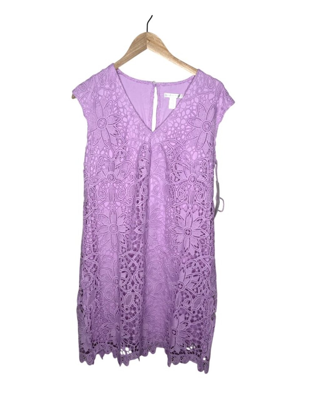 London Times Purple Lace Extended Shoulder V-Neck Shift Dress size 10
